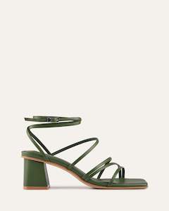 Sofia Mid Heel Sandals Moss Green Leather