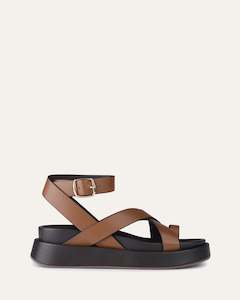 Mack Flat Sandals Dark Tan Leather