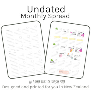 Loose Leaf A5 Planner Inserts 120gsm | Undated Monthly 2-Page Spread