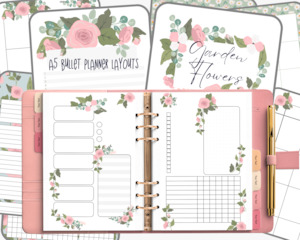 Undated Printable Bullet Journal Template | Planner PDF Calendar Bundle - "Garde…