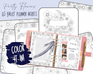 Pretty Flowers A5 Colouring Page Planner Inserts | For six-ring binders - Downlo…