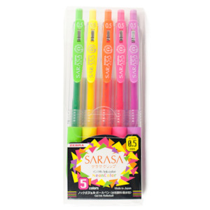 Zebra Sarasa Push Clip Gel Pen | 5 Neon Set