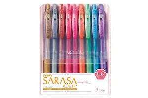 Zebra Sarasa Push Clip Gel Pen | 9 Metallic Colour Set