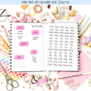 Basic Planner Stickers Pack | Journal Junkies Script Black