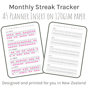 Loose Leaf A5 Planner Inserts 120gsm | Monthly Streak Tracker