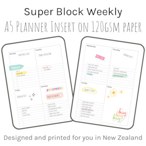 Loose Leaf A5 Planner Inserts 120gsm | Super Block Weekly