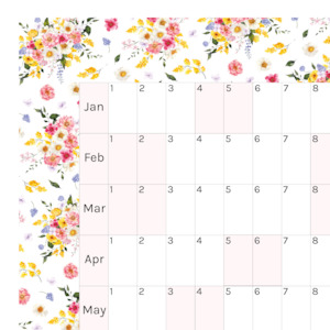 Horizontal 2025 Paper Wall Planner | Summer Blossom