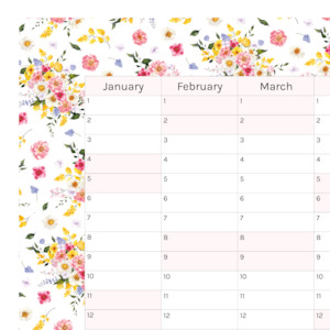 Vertical 2025 Paper Wall Planner | Summer Blossom