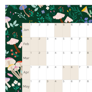 Horizontal 2025 Paper Wall Planner | Mushroom Meadow