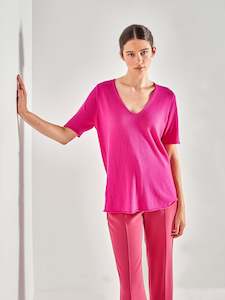 Clothing wholesaling: JHL V-Neck T (Fine Cotton Cashmere) Hot Pink