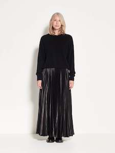 Derya Pleat Skirt (Polished Satin) Black Shine