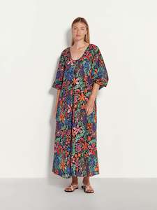 Sorrento Dress (Black Bouquet Cotton) Vivid