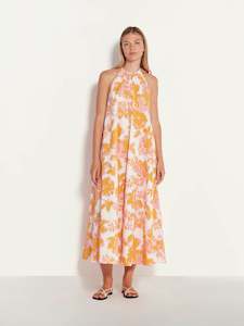 Astrid Dress (Baroque Floral Cotton) Pink Grapefruit