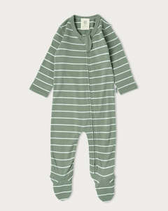 Babu Merino All in One with Feet (Sage Stripe)