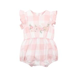 Bebe Lara Embroidered Check Romper