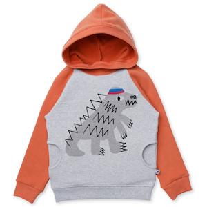 Minti Sporty Dino Furry Hood (Grey Marle/Orange)