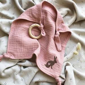 OTD Embroidered Lovey + Teether (Shell Pink)