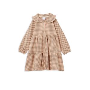 Milky Check Tiered Collared Dress