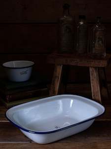 Dish Enamel Pie Dish White/Blue 30cm