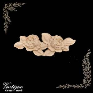 Victorian Twin Rose  centre  carved Wooden Applique 16cm x 7cm