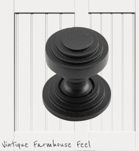 Farmhouse Satin Black Iron Circle Steps Knob with backplate