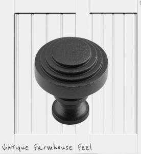 Farmhouse Satin Black Iron Circle Steps Knob  30mm dia