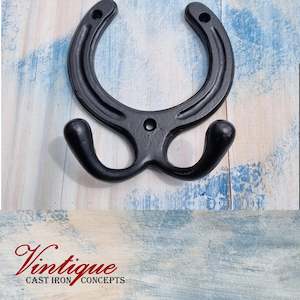 Cast Iron Horseshoe Double Prong coathook 100mm