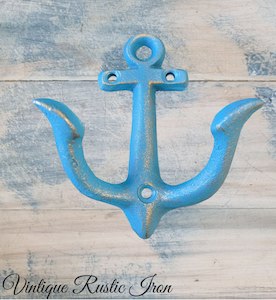 Cast Iron Nautical Blue anchor coat hook