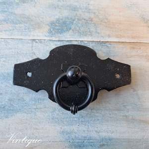 Black Barn Ring Pull with Rustic Backplate for cabinets & drawers