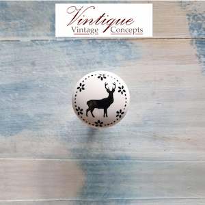 White Ceramic cabinet Knob Deer 35mm Dia