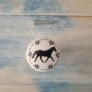 White Ceramic Knob Running Horse 35mm Dia