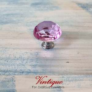 Crystal Glass Cabinet Drawer Knob ROSE with Chrome Base 30mm Dia