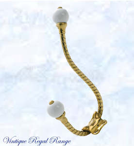 Wholesale trade: Polished Brass Rope Coat & Hat Hook w/- Porcelian tip 160mm high