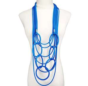 Statement Rubber Necklace – multiple strands with circles BLUE