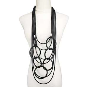 Statement Rubber Necklace – multiple strands with circles BLACK