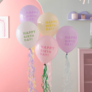 Pastel Happy Birthday Balloons & Tails, 5 Pkt