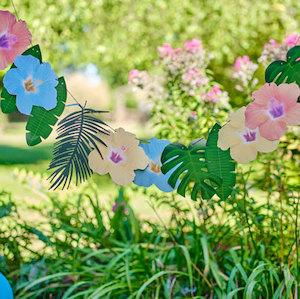 Tropical Luau Party Theme: Ginger Ray Tropical Palm Leaf and Hibiscus Flower Garland