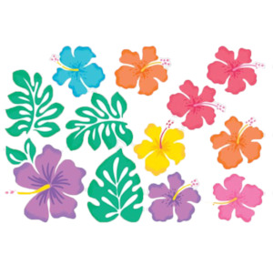 Tropical Luau Party Theme: Summer Hibiscus Cutouts Value Pack