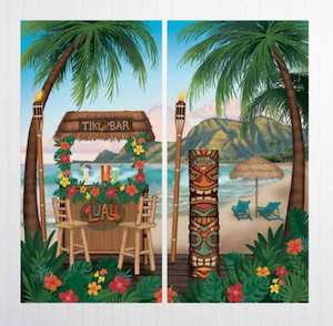 Tropical Luau Party Theme: Tiki Vintage Scene Setter Wall Decoration