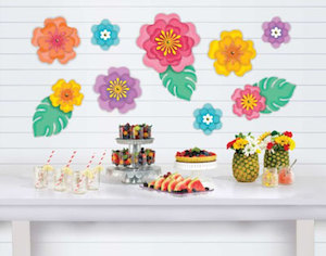 Tropical Luau Party Theme: Summer Hibiscus Flowers Wall & Table Decorations