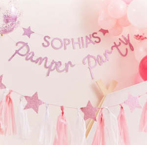 Pink Glitter Pamper Party Bunting with Letters to Customise