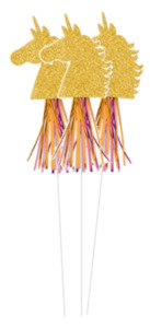 Unicorn Party Theme: Gold Glitter Unicorn Wands x 6