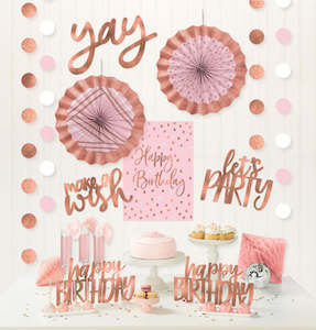 Blush Rose Gold Happy Birthday Room Decorating Kit