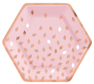 Hot Pink Party Supplies: Pink Blush Birthday Hexagon Plates pk8