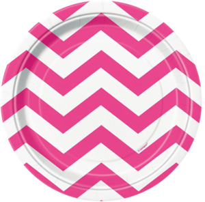 Hot Pink Party Supplies: Hot Pink Chevron Lunch Plates pk8