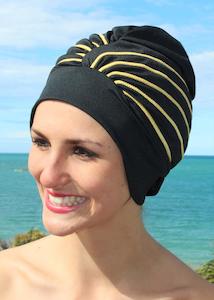 Fashy swimming cap - black with gold stripes