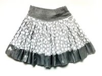 Grey and White Spot Print Cotton Skirt w/ Silver Satin Trim: Sample Si | KAF KIDS