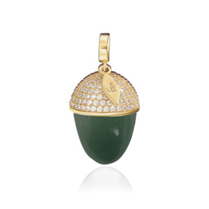 LAST 1 ~ Gold Forest Green Acorn Pendant