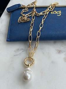 Bundle Deal! 14k Gold Baroque Pearl Pendant & Gold Links Chain 75cm