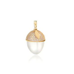 11k Gold Pearl Acorn Charm